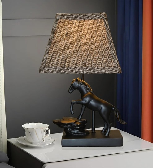 Horse Figurine LED Table Lamp with Fabric Shade