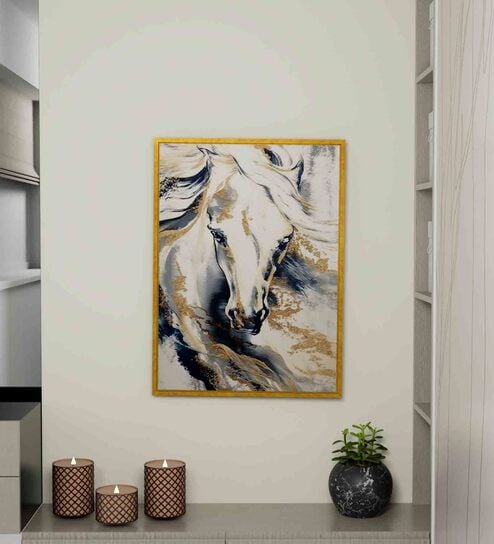 Horse Multicolour Engineered Wood Framed Canvas Wall Painting
