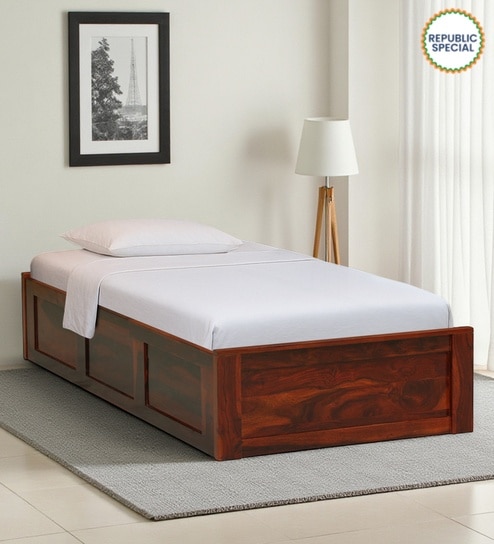 Horten Sheesham Wood Single Bed In Honey Oak  Finish With Box Storage