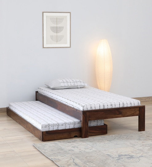 Horten Sheesham Wood Single Bed In Provincial Teak Finish With Trundle