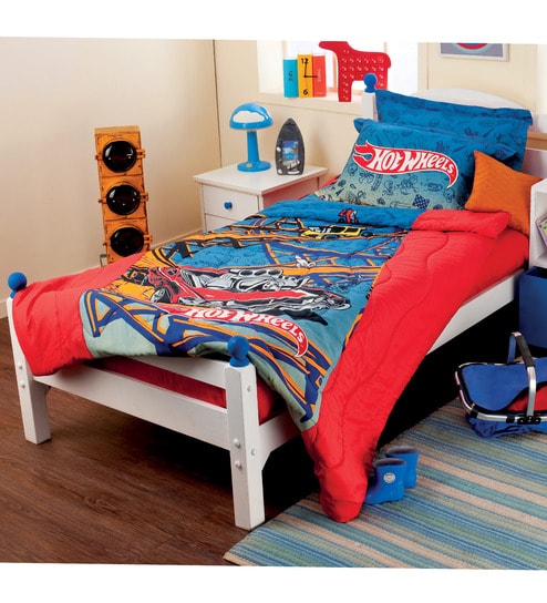 Buy Hot Wheels Single Size Bedsheet With A Pillow Cover In