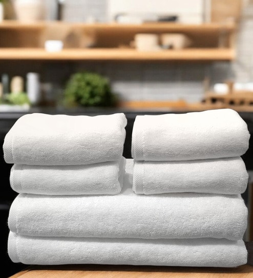 White Cotton Bath Towels 700 GSM Pack of 6