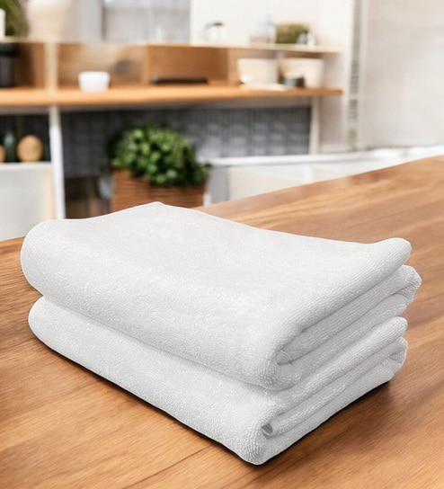 White Cotton Bath Towels 700 GSM Pack of 2