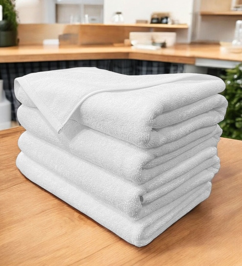 White Cotton Bath Towels 700 GSM Pack of 4