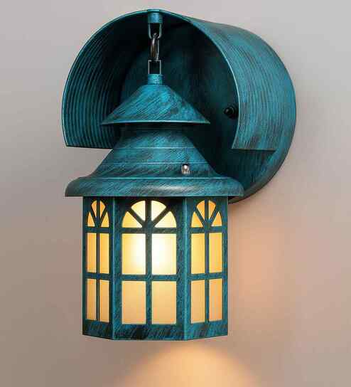 House Box Shaped Algae Blue Metal Wall Sconce