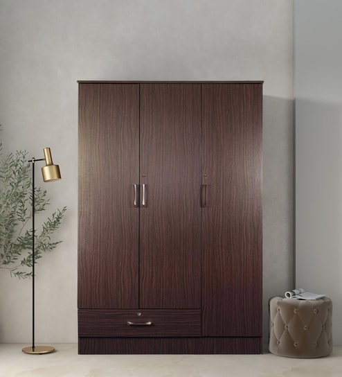 Housen 3 Door Wardrobe in Walnut Finish with Lock