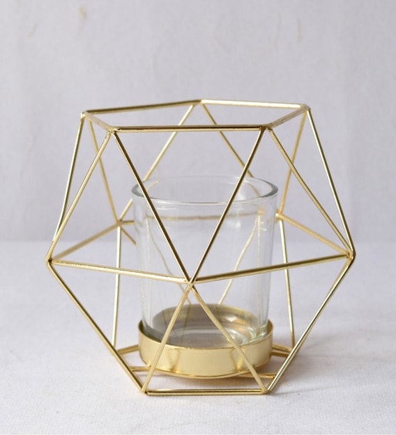 Buy Gold Metal And Glass Geometric Small Candle Holder By Home Artisan Online Candle Holders 