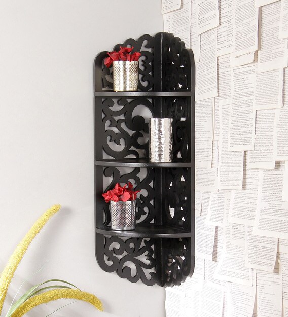 Buy Engineered Wood Carved Corner Wall Shelf By Home Sparkle Online Corner Wall Shelves Wall Shelves Home Decor Pepperfry Product