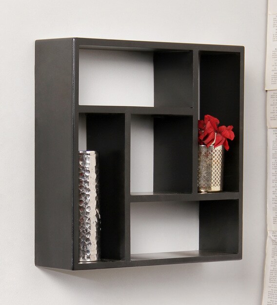 Buy Engineered Wood Square Wall Shelf in Black Colour by Home Sparkle