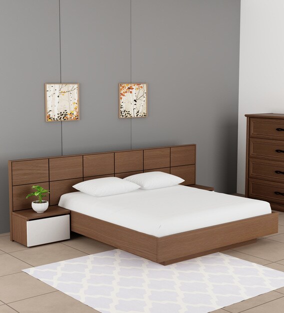 Buy Horizon King Size Bed With Box Storage Bedside Tables In Classic Walnut Finish By Unicos Online Modern King Size Beds Beds Furniture Pepperfry Product