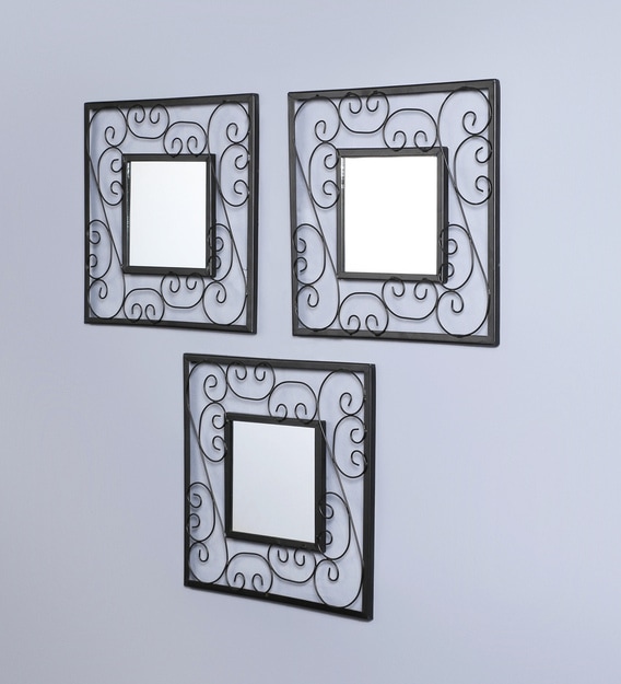Buy Iron Square Wall Mirror In Black Colour By Hosley Online