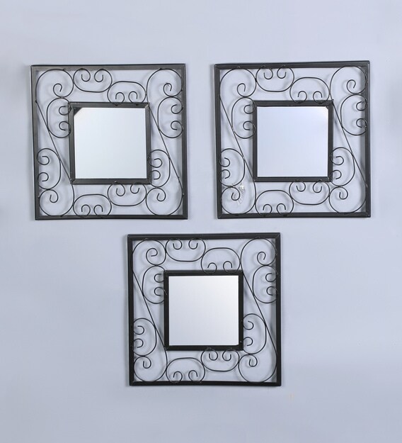 Buy Iron Square Wall Mirror In Black Colour By Hosley Online