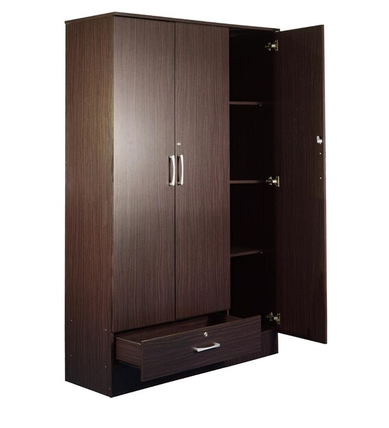 Buy Housen Three Door Wardrobe In Walnut Finish - Mintwud By Pepperfry 