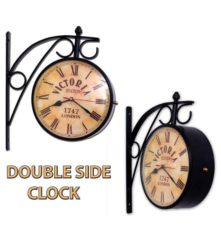 Buy Black Metal Analog Railway Clock by Home Sparkle Online Railway