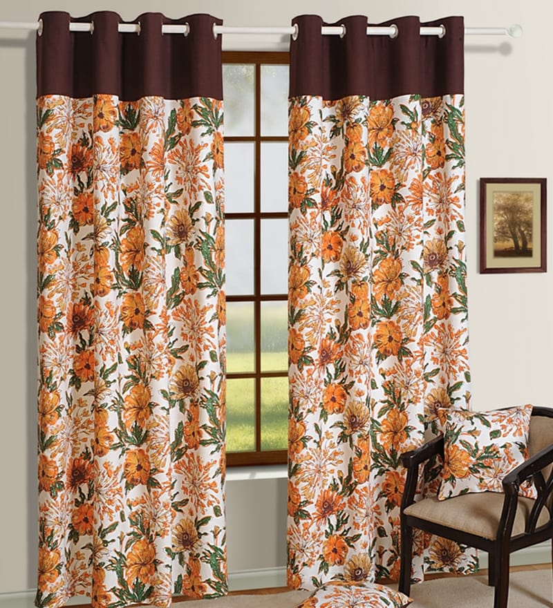 Buy House This Rust Floral Print Door Curtain- 7.5 Ft Online - Floral