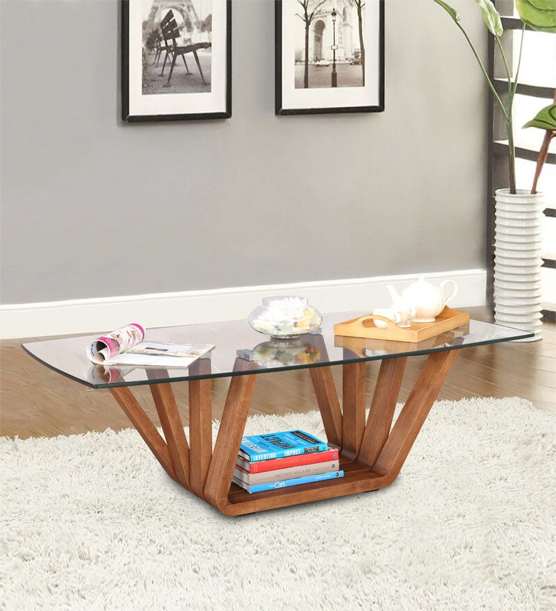 Buy Hobart Glass Top Center Table in Brown Colour By HomeTown Online