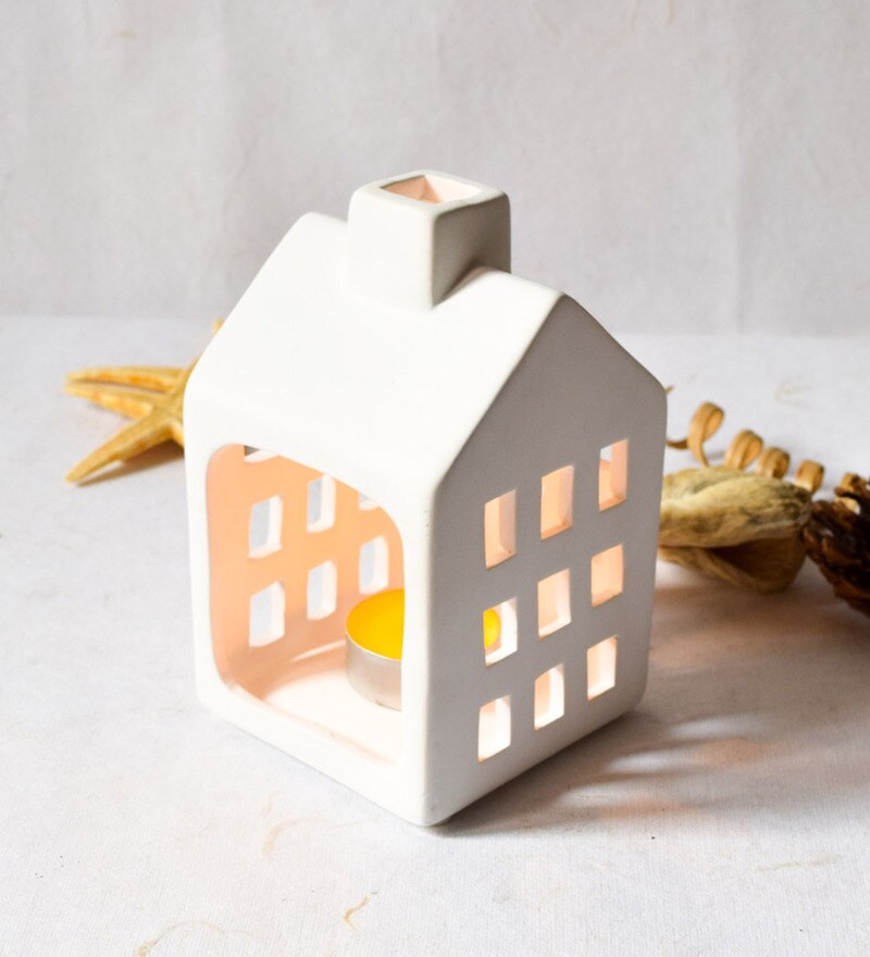 Buy White Ceramic Candle Holder by Home Artisan Online Candle Holders