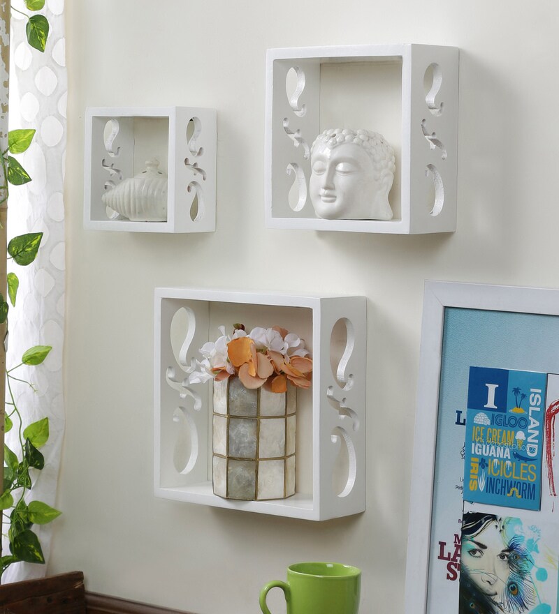 Buy Set of 3 Engineered Wood Cube Wall Shelf by Home Sparkle Online