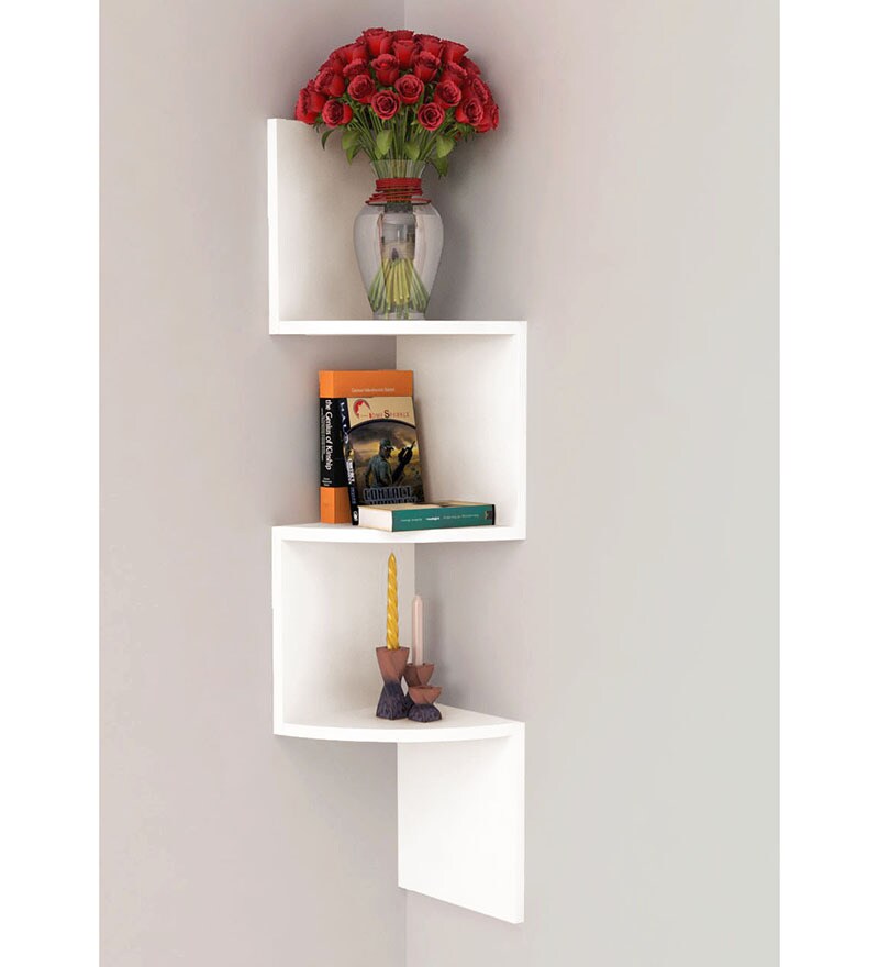 Buy Home Sparkle White Wooden Wall Hanging Corner Rack Online Modern