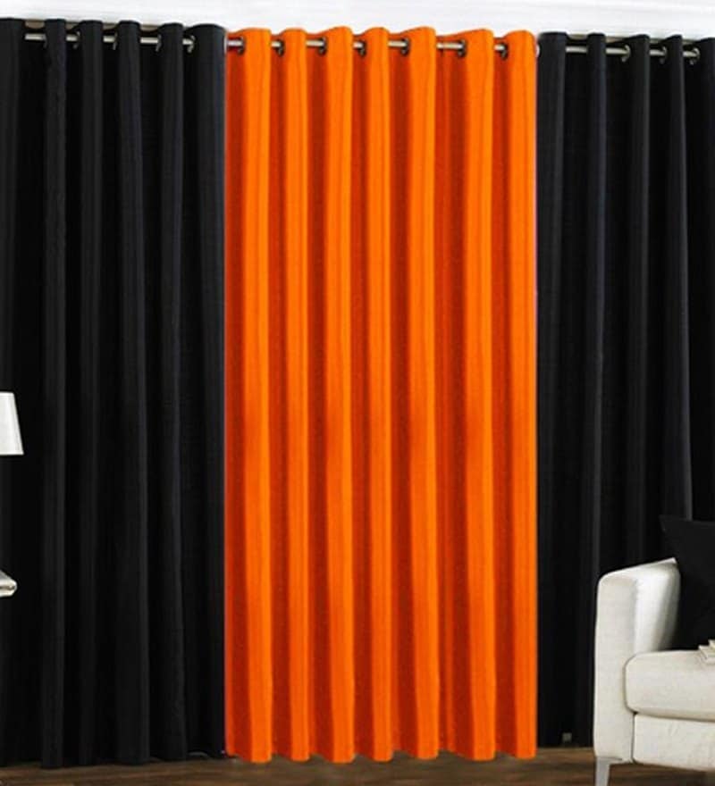 Buy Home Zaara Royal Plain Black & Orange Polyester Window Curtain