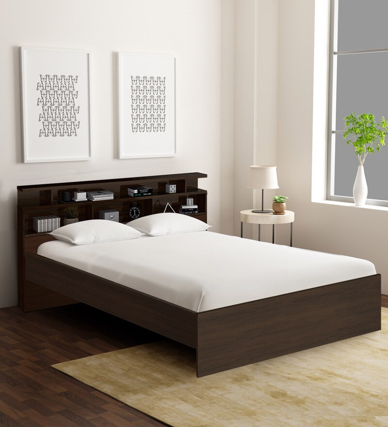 Buy Honshu King Size Bed with Headboard Storage in Chocolate Finish