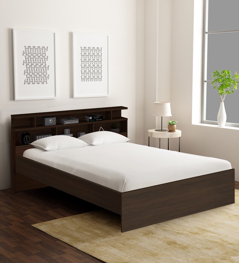 Buy Honshu Queen Size Bed with Headboard Storage in Chocolate Finish ...