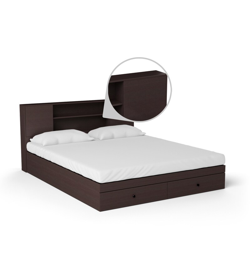 Buy Hoshi Queen Size Bed With Storage In Wenge Finish By Mintwud Online