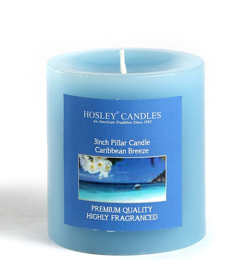 Buy Caribbean Breeze Blue Pillar Candle by Hosley Online Scented