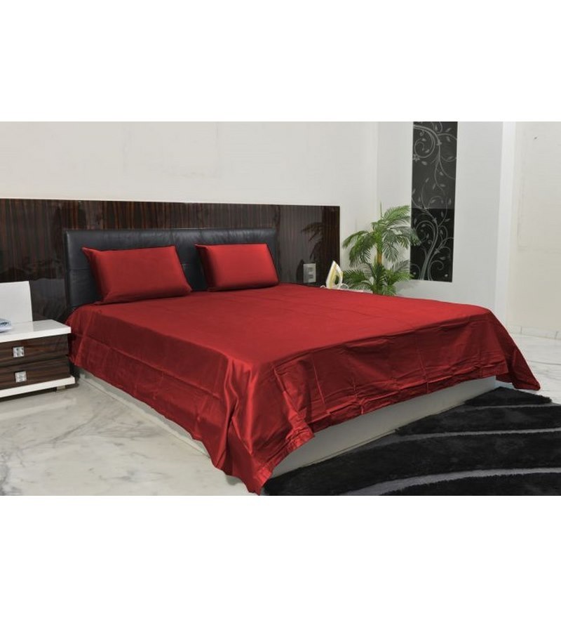 HotHaat Burgundy King Size Bed Sheet 