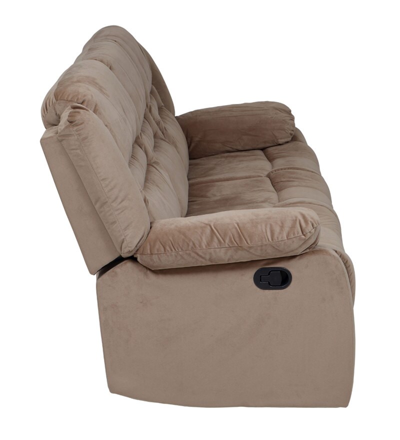 Buy Houston Fabric Manual 3 Seater Recliner in Light Brown Colour by