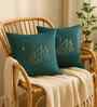 Blue Velvet Embroidered 16X16 Inches 2Pcs Cushion Covers