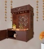 Holy Swastika Symbol of Hindu Religious Brown Wooden Wall Temple for Home With Inbuilt focus Lights & Spacious Shelf