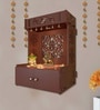 Holy Swastika Symbol of Hindu Religious Brown Wooden Wall Temple for Home With Inbuilt focus Lights & Spacious Shelf