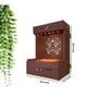 Holy Swastika Symbol of Hindu Religious Brown Wooden Wall Temple for Home With Inbuilt focus Lights & Spacious Shelf