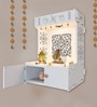 Holy Swastika Symbol of Hindu Religious White Wooden Wall Temple for Home With Inbuilt focus Lights & Spacious Shelf