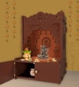 Brown Finish Holy Symbol Om Chakra Floor Temple with Spacious Wooden Shelf & Inbuilt Focus Light