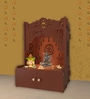 Brown Finish Holy Symbol Om Chakra Floor Temple with Spacious Wooden Shelf & Inbuilt Focus Light