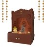 Brown Finish Holy Symbol Om Chakra Floor Temple with Spacious Wooden Shelf & Inbuilt Focus Light
