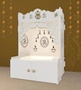 White Finish Holy Symbol Om Chakra Floor Temple with Spacious Wooden Shelf & Inbuilt Focus Light