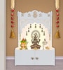 White Finish Holy Symbol Om Chakra Floor Temple with Spacious Wooden Shelf & Inbuilt Focus Light