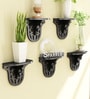 Set of 5 Engineered Wood Carved Floating Wall Shelf in Black Colour