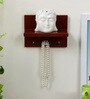 Engineered Wood Floating Wall Shelf with Key Holder in Brown colour