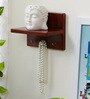 Engineered Wood Floating Wall Shelf with Key Holder in Brown colour