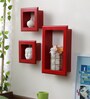 Set of 3 Engineered Wood Wall Shelf with Frames in Red Colour