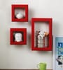 Set of 3 Engineered Wood Wall Shelf with Frames in Red Colour