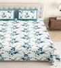 Blue Floral 144 TC Cotton King Size  King Size Bedsheet With 2 Pillow Cover