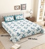 Blue Floral 144 TC Cotton King Size  King Size Bedsheet With 2 Pillow Cover