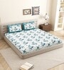 Blue Floral 144 TC Cotton King Size  King Size Bedsheet With 2 Pillow Cover