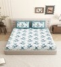Blue Floral 144 TC Cotton King Size  King Size Bedsheet With 2 Pillow Cover