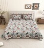 Ice Blue Floral 144 TC Cotton King Size  King Size Bedsheet With 2 Pillow Cover